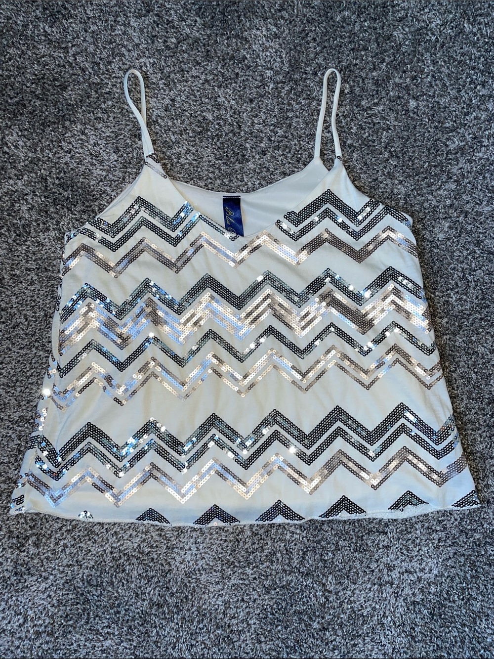 Blue Rain White Sequin Chevron Cami.  Size Medium.